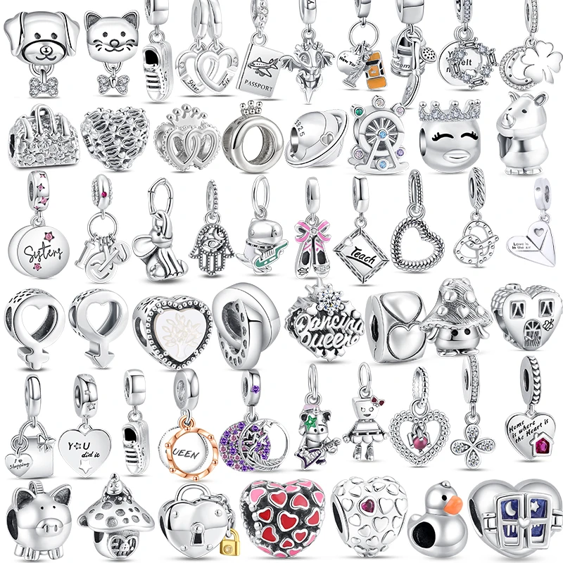 

Fit Pandora 925 Original Bracelet Jewelry 925 Sterling Silver Crown Postcard Mushroom Unicorn Ferris Wheel Pendants Beads Charm