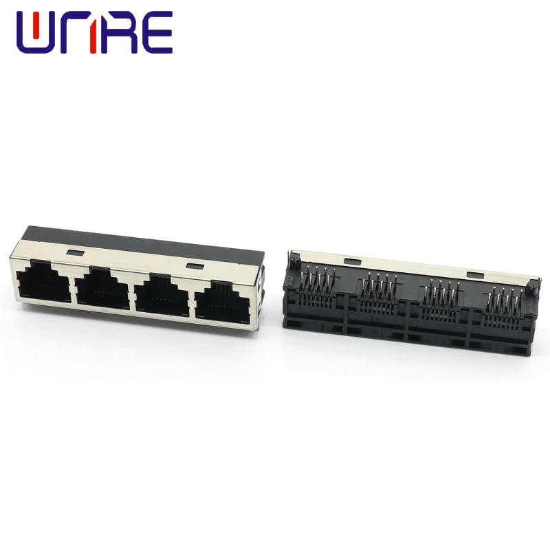 5Pcs RJ45-55-1X4 Half Pack Black Network Socket Connector Interface Female 4-port Telephone Socket