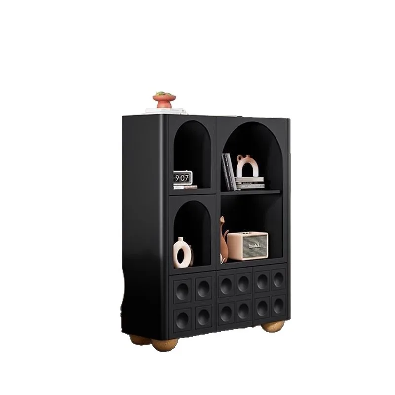 

Medieval solid wood storage cabinet simple open storage grid small apartment sofa side cabinet high-end cabinet