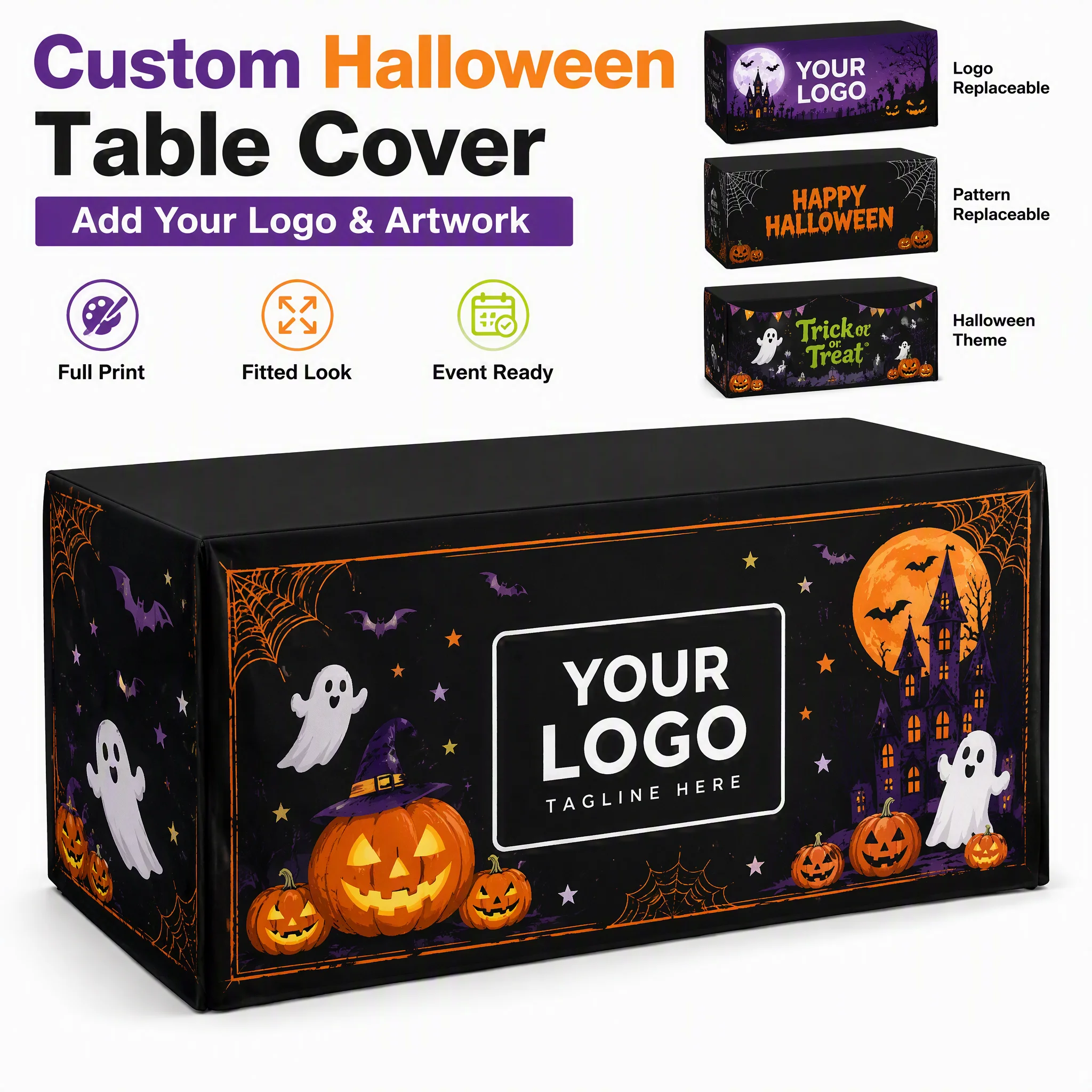 Custom Halloween Tablecloth Personalized Party Table Cover Spooky Pumpkin Ghost Castle Print Tablecloth for Home Decor Event Par