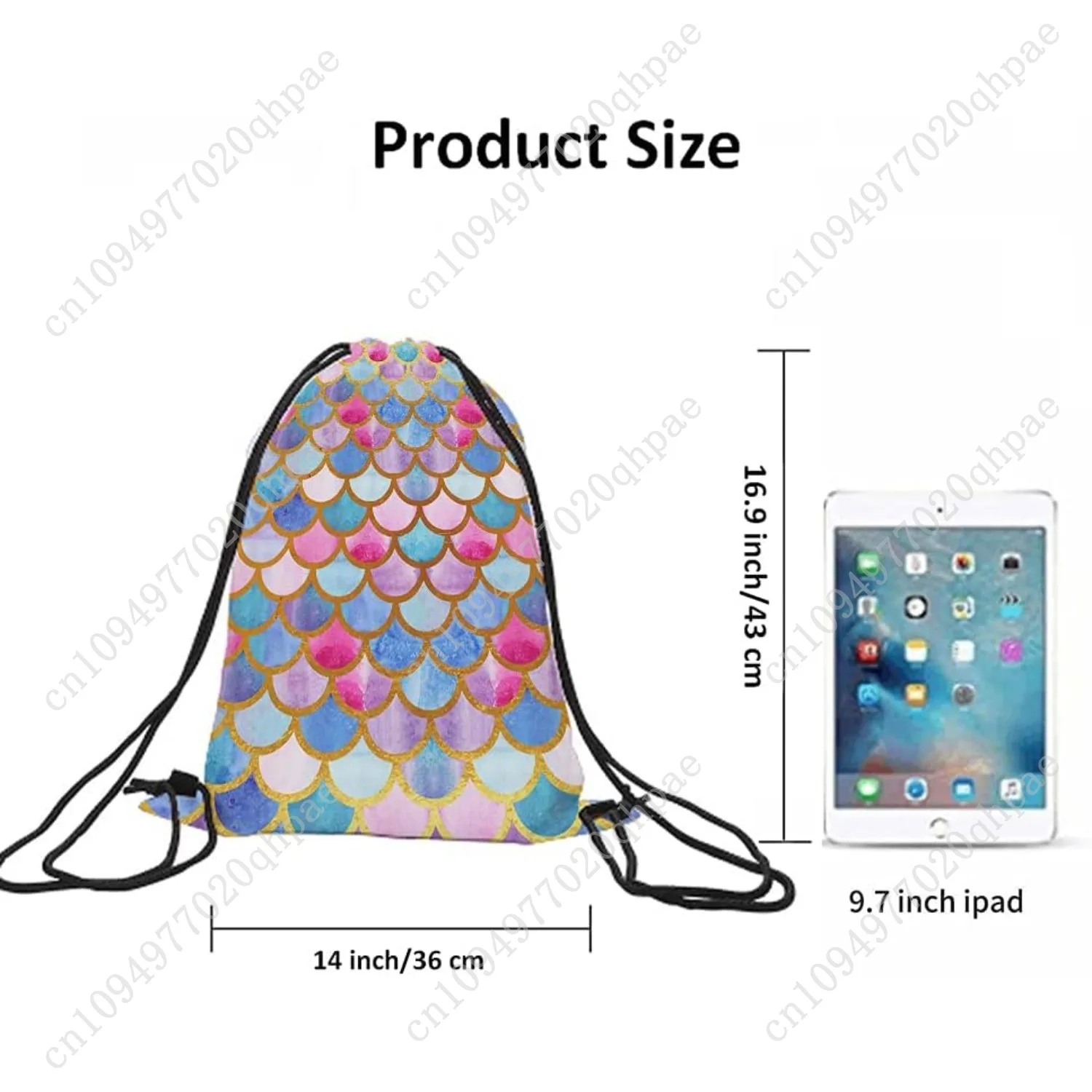 Bolsas con cordón de escamas de sirena, mochila, bolsa de acuarela, Animal, pez, patrón de cuento de sirena, diseño moderno, bolsa deportiva para gimnasio con cordón