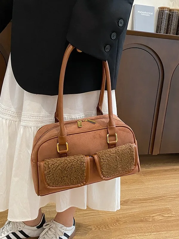 

Бархатная лоскутная сумка 2025 года — многосторонняя сумочка через плечо/подмышек, модная женская сумка через плечо