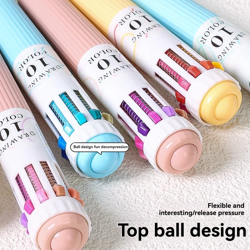 6PC Ten Color Ballpoint Pen Set with High Beauty Cartoon Student Markings Key Hand Account Drawing Ballpoint Pen Hand Account image 2