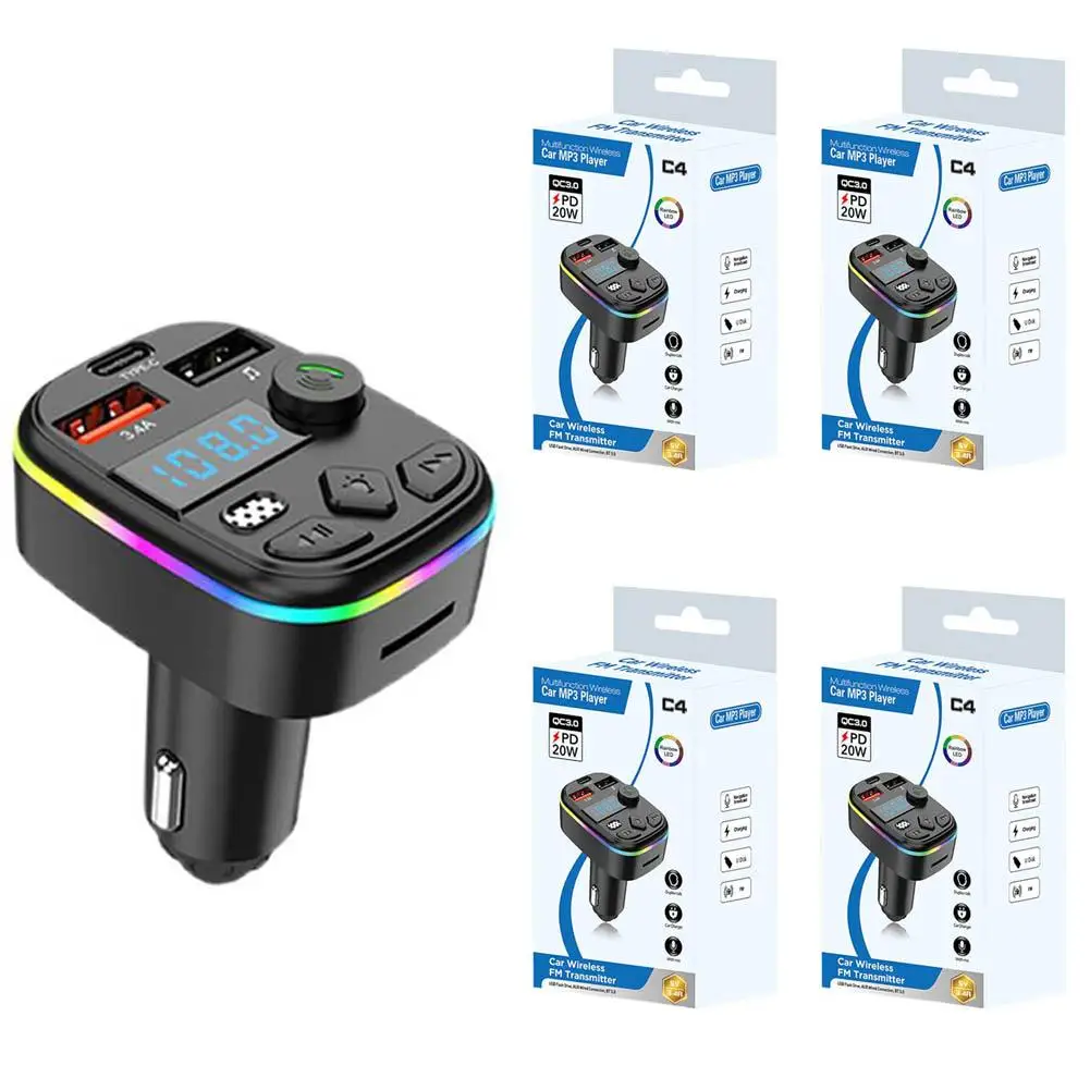 5Pcs Car Radio Bluetooth Adapter Charger Wireless FM Transmitter Handsfree Phone Call Dual USB Type-C Car Charger MP3 Player