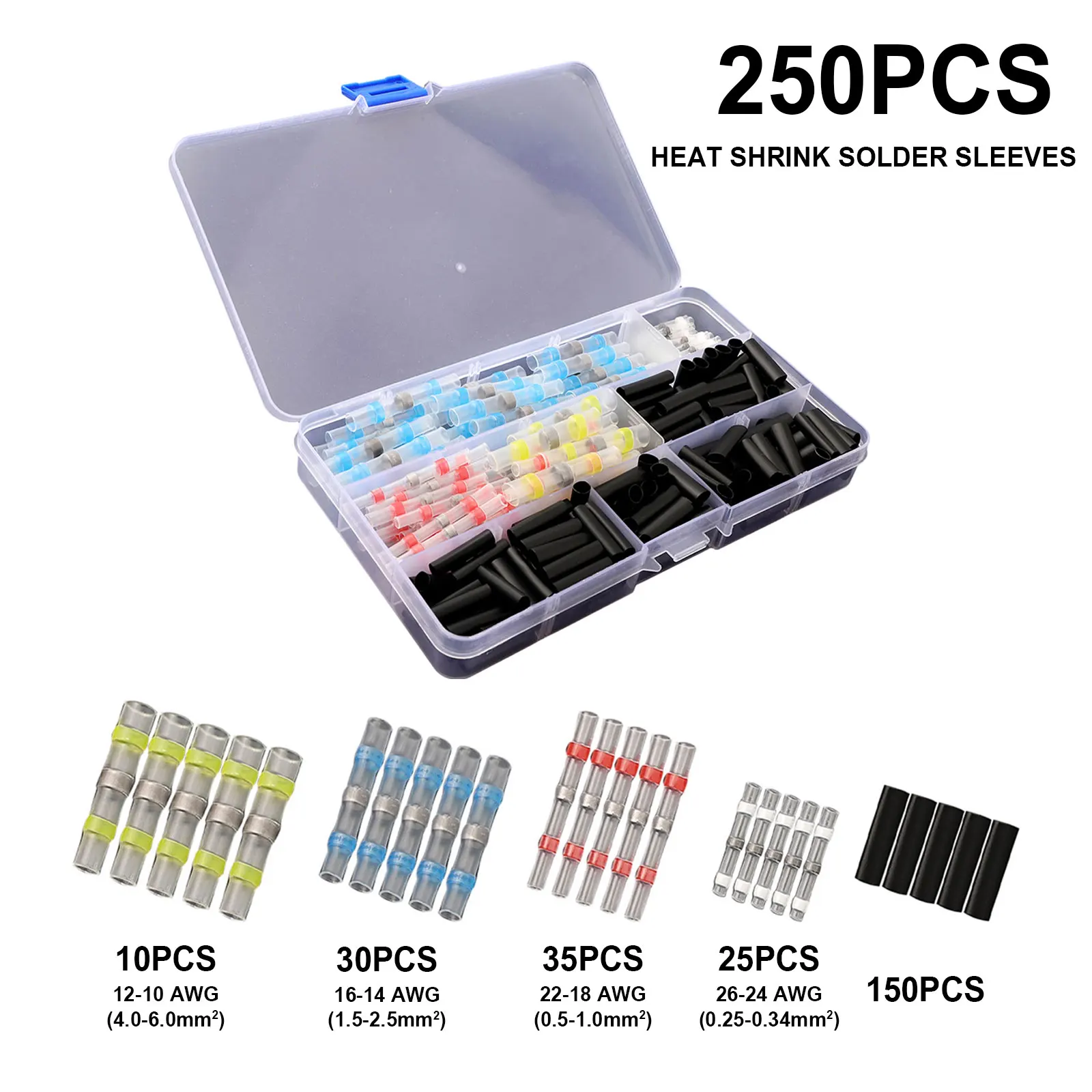 Drahtstoßklemmen, verzinnte Kupfer-Lötdichtung, Drahtverbinder mit wärmeschrumpfbaren Hülsen, 50 bis 800 Stück, Kits verfügbar