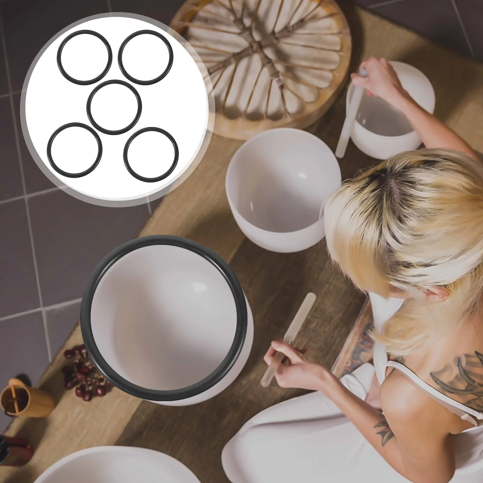 

5 PCS Music Bowl Washer Ring Tibetan Bowls Protective Mat Cushion for Rubber Sound Buddha Singing O-