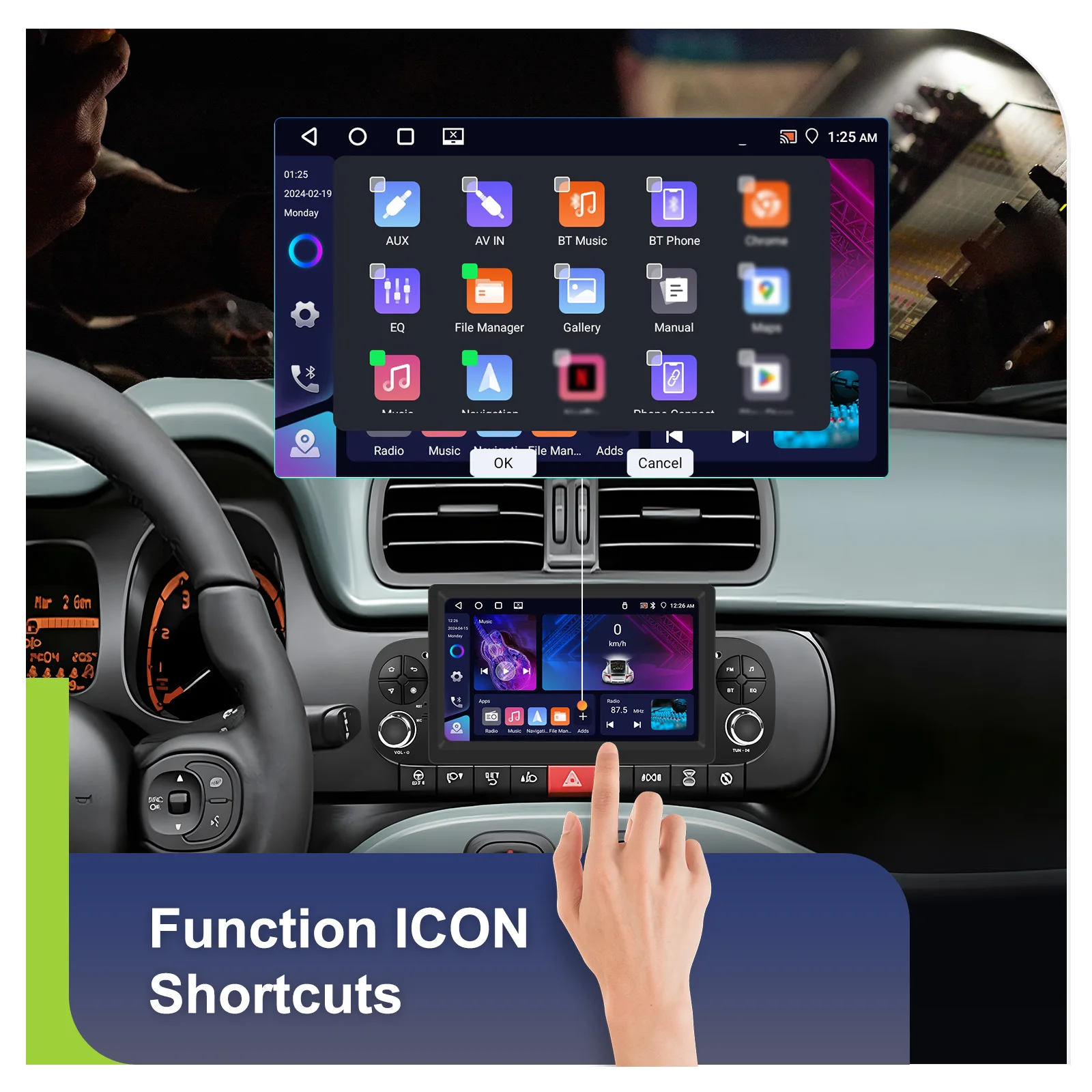 Podofo 7 Zoll Autoradio 2 DIN 4+64G Android Auto-Multimedia-Player für Fiat Panda 2013-2020 Kabelloses Carplay Auto-Audio Android Auto MirrorLink 4G GPS WIFI – Detail 8