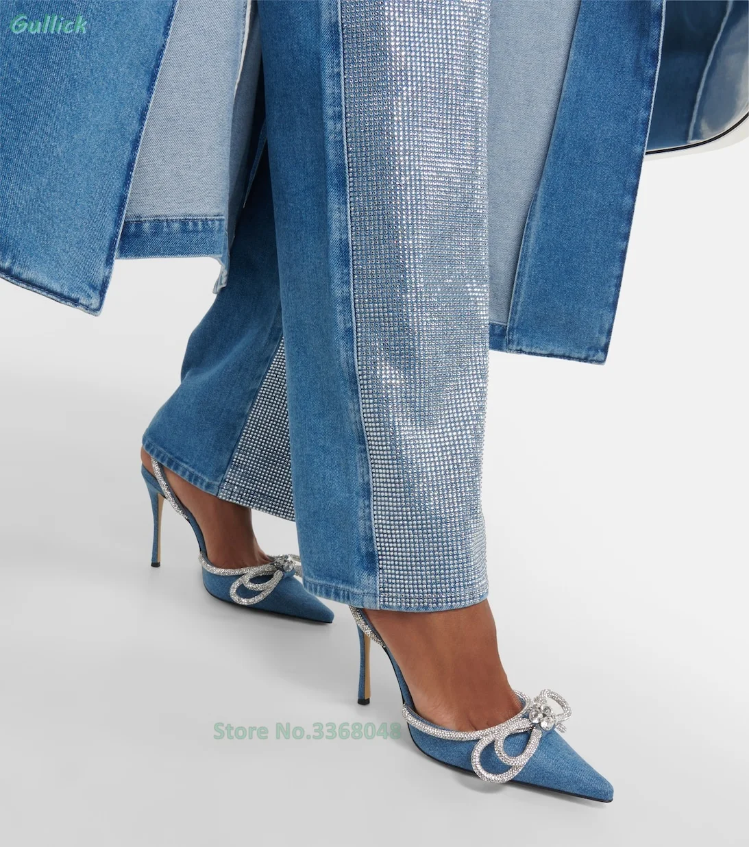 Double Bow Embellished Denim Pumps Stiletto Thin High Heel Sexy Pointed Toe Fashion 2024 Spring Autumn Ankle Buckle Strap Shoes