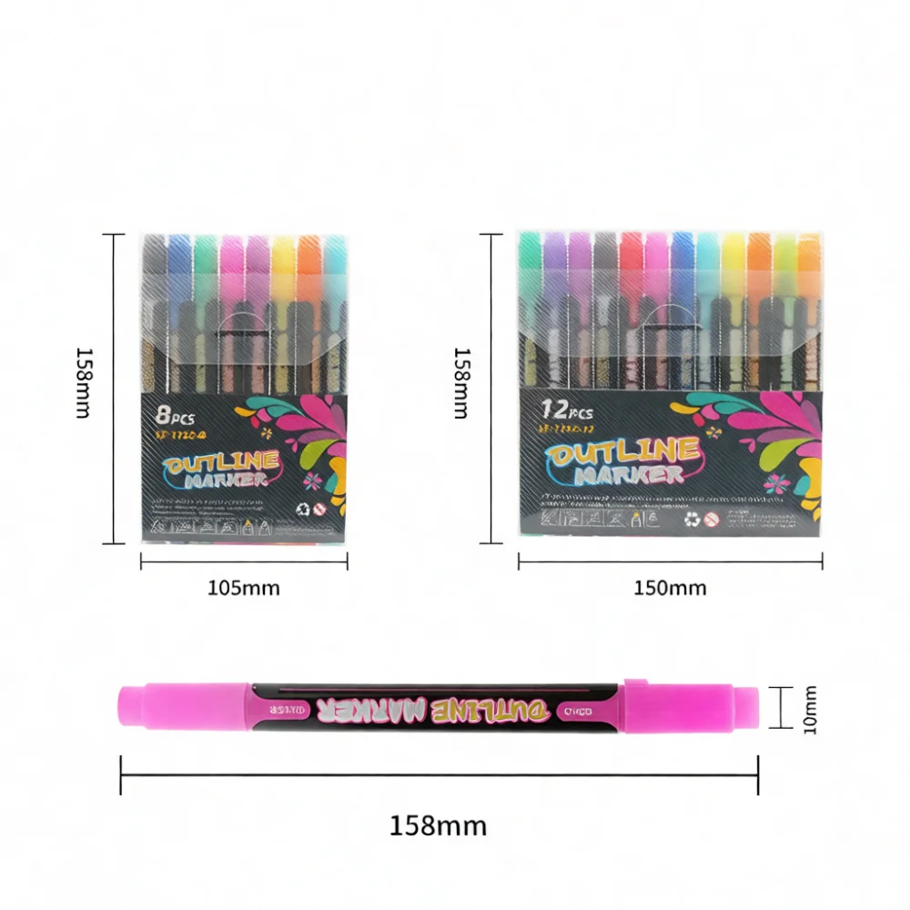 Self Outline Metallic Markers Double Color Glitter Drawing Pens For Art Craft Scrapbook Card Writing Stationery
