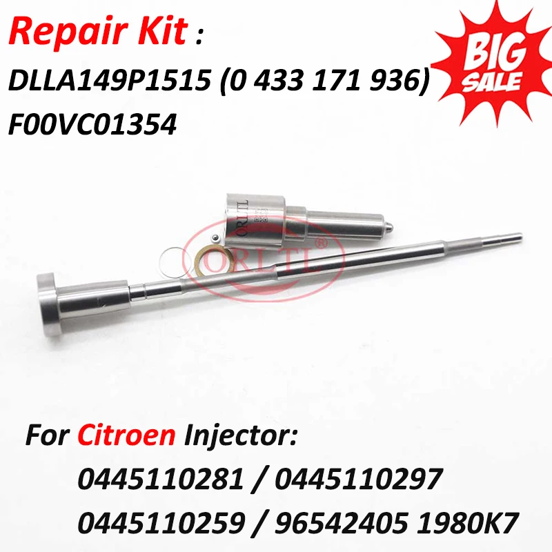 0445110297 Diesel Injector Repair Kit Nozzle DLLA149P1515 0433171936 Valve F00VC01354 For CITROEN 96542405 0445110281 0445110259