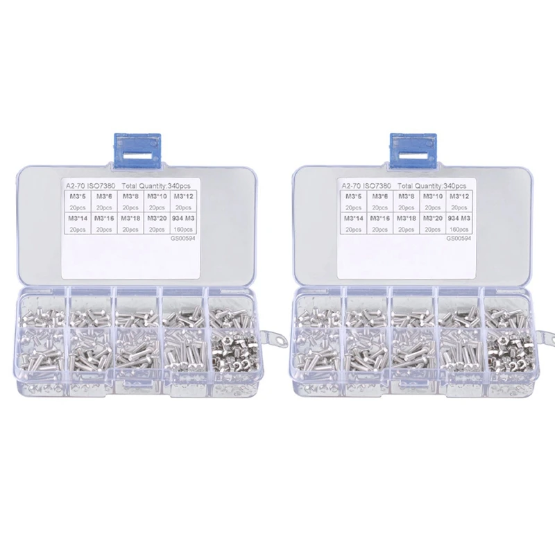 

680Pcs M3 Hex Socket Screw Nut Stainless Steel M3 Screws Nuts Assortment Kit Fastener Retail