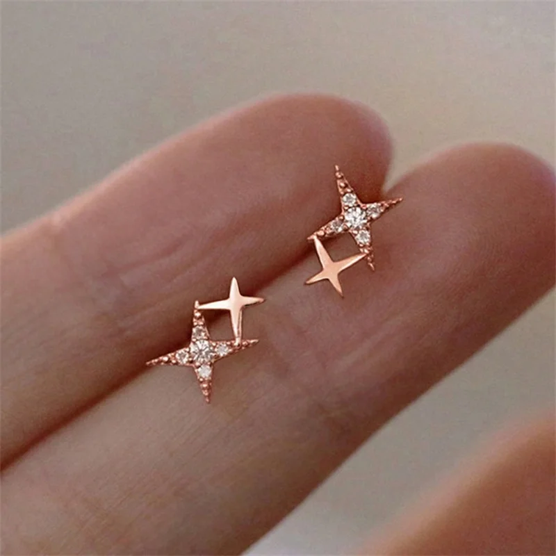 New Fashion Silver Color Stud Earrings Women Gift Banquet Asymmetry Cross Star Earring Girls Jewelry Vintage Accessories Gifts image 3