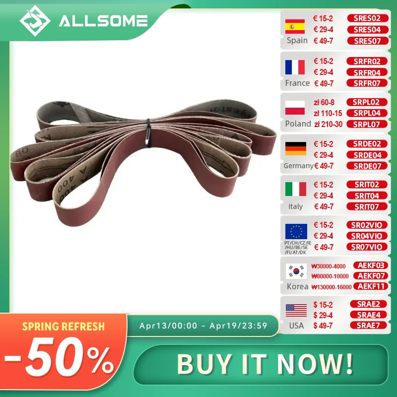 

Allsome 10pcs 533x30mm Sander Belts, Wood Metal Polishing Sand Paper Sanding Belt for BG-3202 Belt Sander, 40-1000 Grits