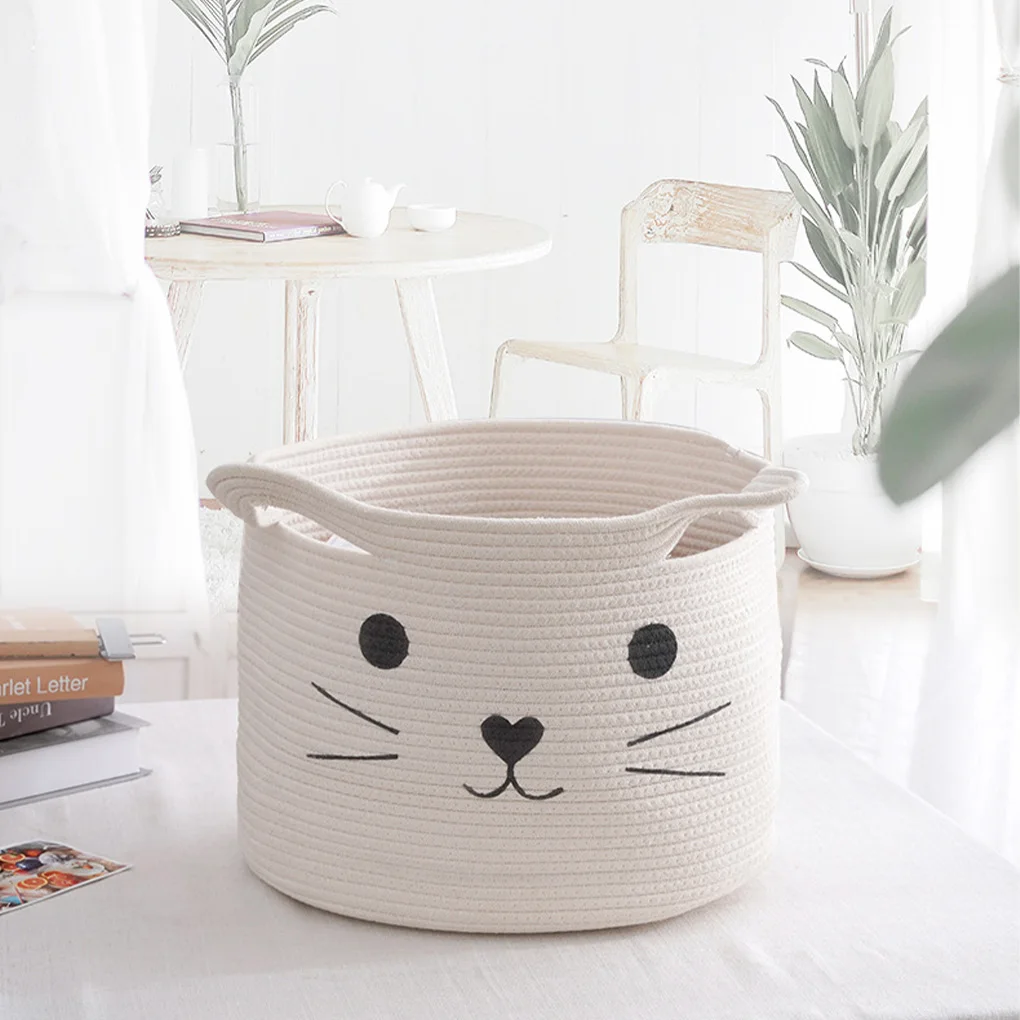 

Cat Woven Cotton Rope Storage Basket Laundry Sundries Sorting Container Children Toy Towels Blanket Clothing Student