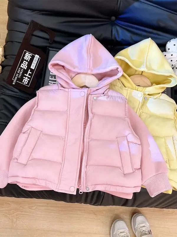 

Зимний комплект свитшотов с капюшоном на подкладке для девочек, хлопковый жилет, костюм из двух предметов, теплый костюм для маленьких девочек, поездка на работу, Sle