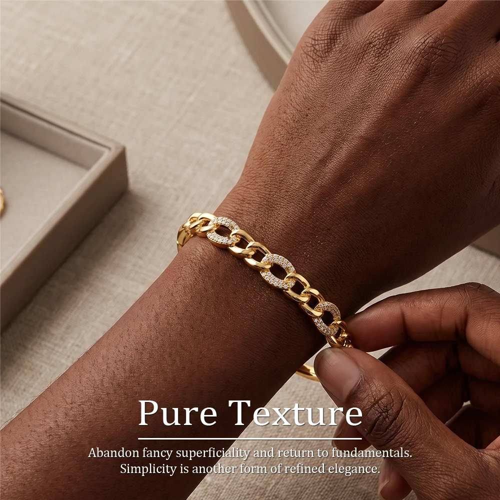 Cuba Chain Diamond-Encrusted Golden Bracelet with Adjustable Opening, Featuring a Light Luxury niche Design, Perfect as a Gift F