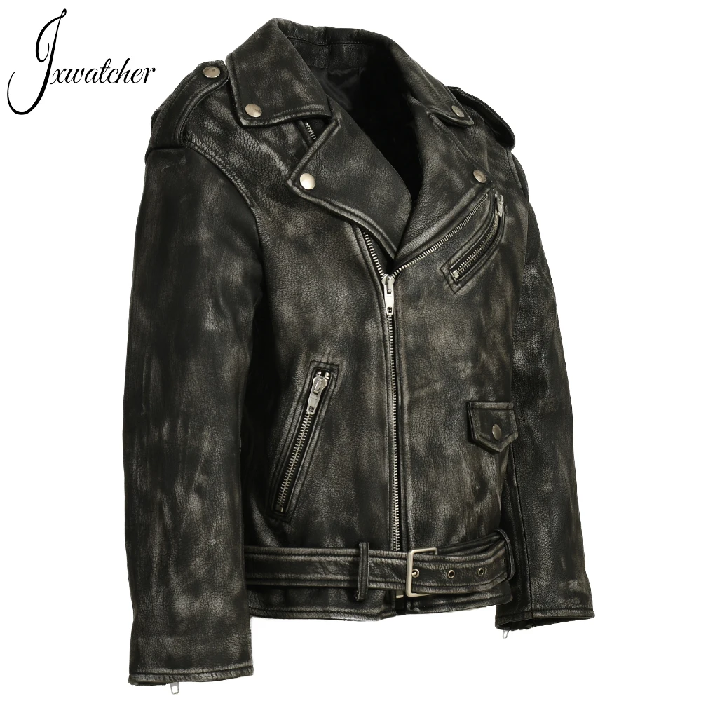 Jxwatcher-chaqueta de cuero genuino con cremallera para mujer, abrigo de piel de oveja con cinturón, estilo nuevo, primavera y otoño, 2023