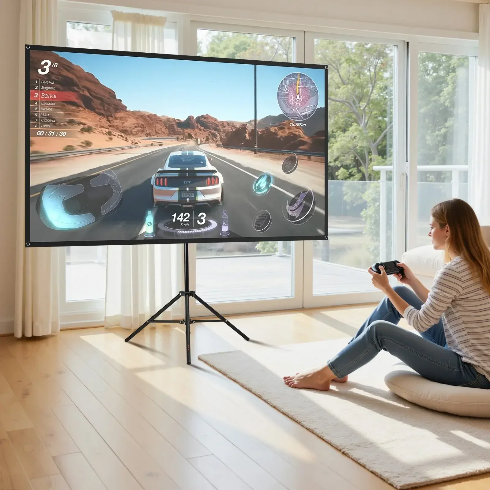 Tripod Projector Screen With Stand 80 Inch 160° Wide Angle 4K HD 16:9 Screen view 6