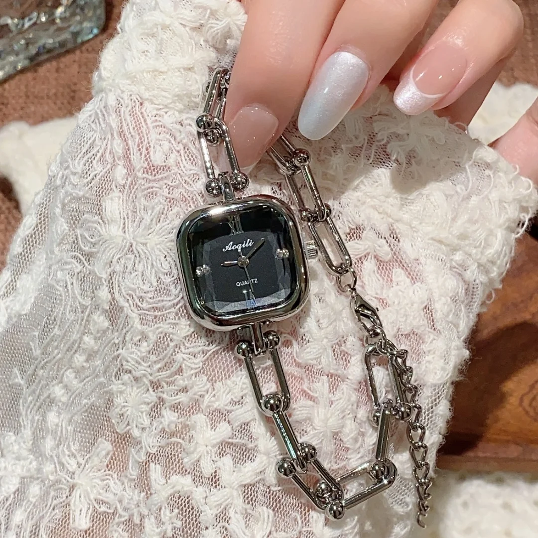 Nova senhora pulseira relógio de ouro para mulheres mostrador quadrado moda quartzo relógio de pulso presente atacado relógio feminino reloj mujer