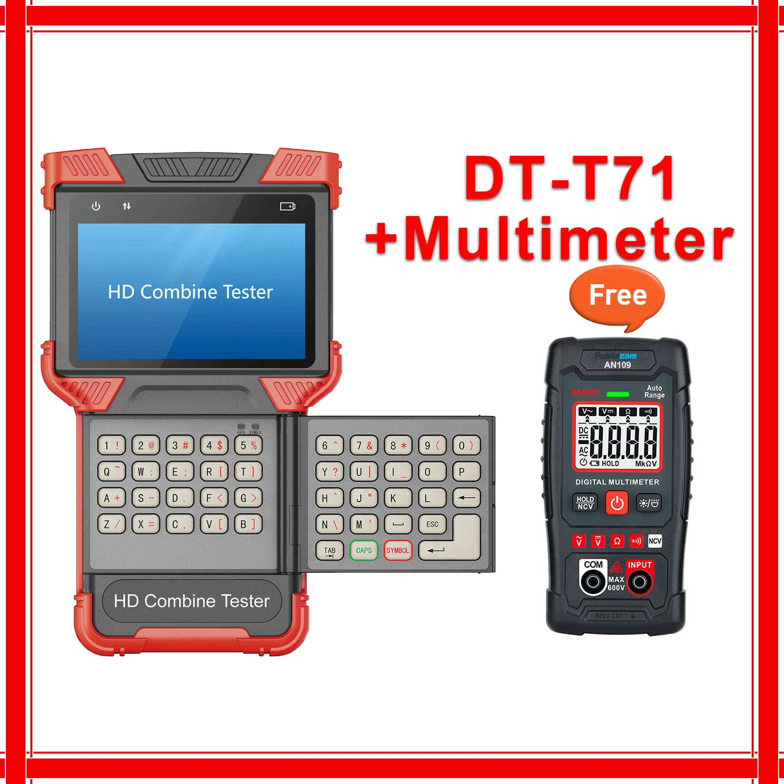 DT-T71 4K IP H.264/H.265 CCTV Tester with AHD/TVI/CVI/CVBS Support,12V/1A Power Output,TDR RJ45 Cable Testing, With Multimeter