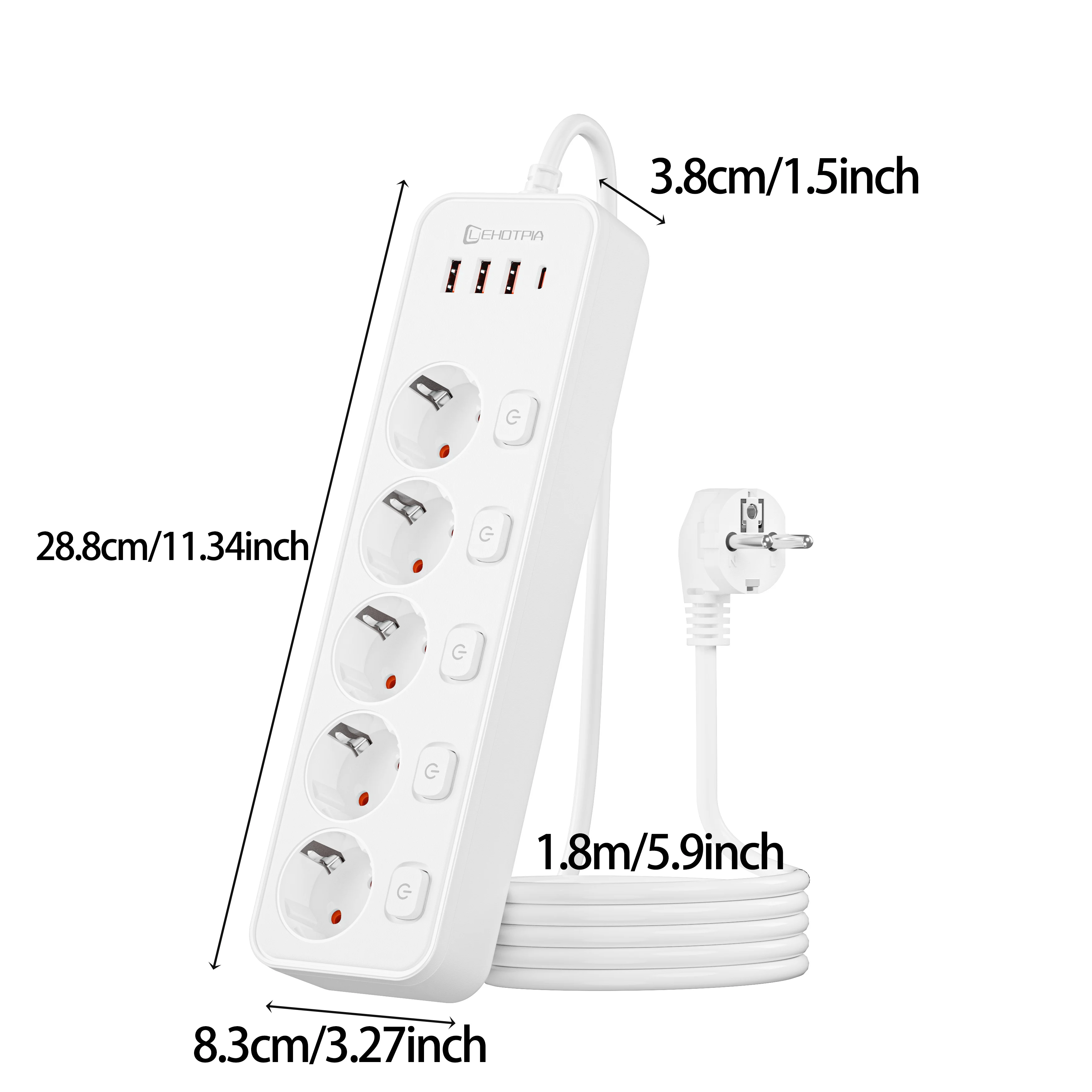 الاتحاد الأوروبي التوصيل التيار المتناوب قطاع الطاقة المقبس مفتاح مستقل المكونات الأوروبية القياسية 1.8 متر تمديد الحبل المخرج مع منافذ USB C الشحن