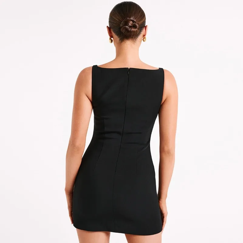 2025 Elegant Chicชุดผู้หญิงO-คอSlimสั้นชุดแขนกุด 2025 ฤดูร้อนแฟชั่นปิกนิกวันที่วันหยุดชุด