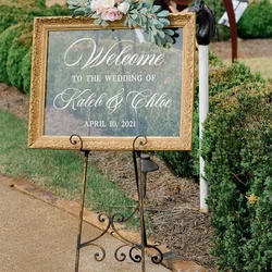 Classic Wedding Welcome Personalized Couples Names and Dates Mirror Decal Bridal Shower Sign Heart Wedding Wall Sticker