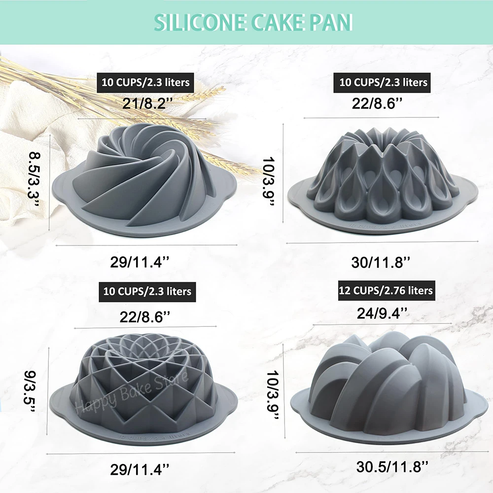 Large Gorgeous Spiral Shaped Bundt Cake Mold, Embedded Metal Frame Silicone Fluted Cake Pans, Tube Baking Pan, Bread Jello Mould