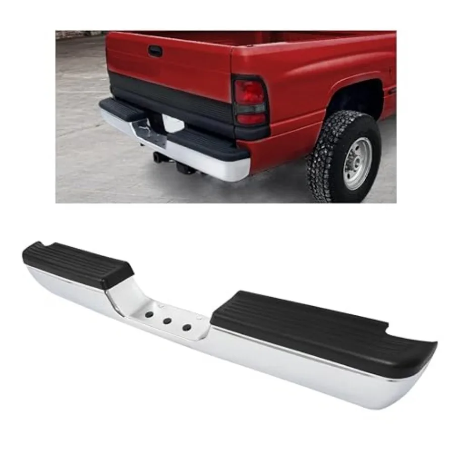 ชุดกันชนหลังแบบ Heavy Duty สำหรับรถ Dodge Ram 1500 2500 Fleetside/Styleside ปี 1994-2002 พร้อมแผ่นกันกระแทก สีเงิน+ดำ