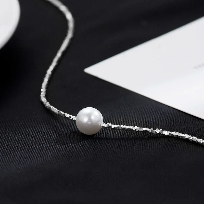Sparkling 12mm Pearl Pendant Necklace For Women Girl 100% 925 Sterling Silver Choker Chain Wedding Birthday Party Gift Jewelry
