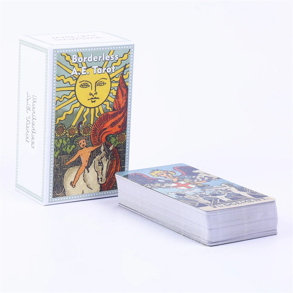 12*7cm Borderless A.E. Tarot Deck In Sliding Rigid Gift Box 78 Pcs Tarot Cards with Guidebook and Drawstring Pouch