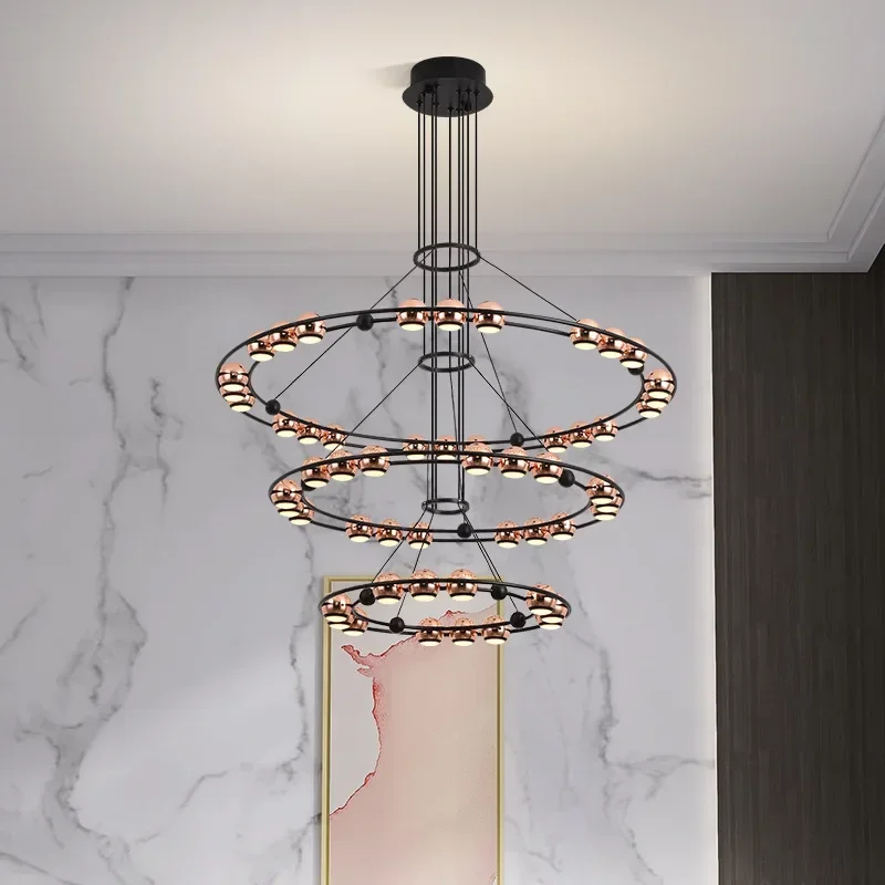 Nordic Simple Modern Light Luxury Duplex Building Personalized Living Room Bedroom Dining Room Circular Bean Lamp Led Chandelier