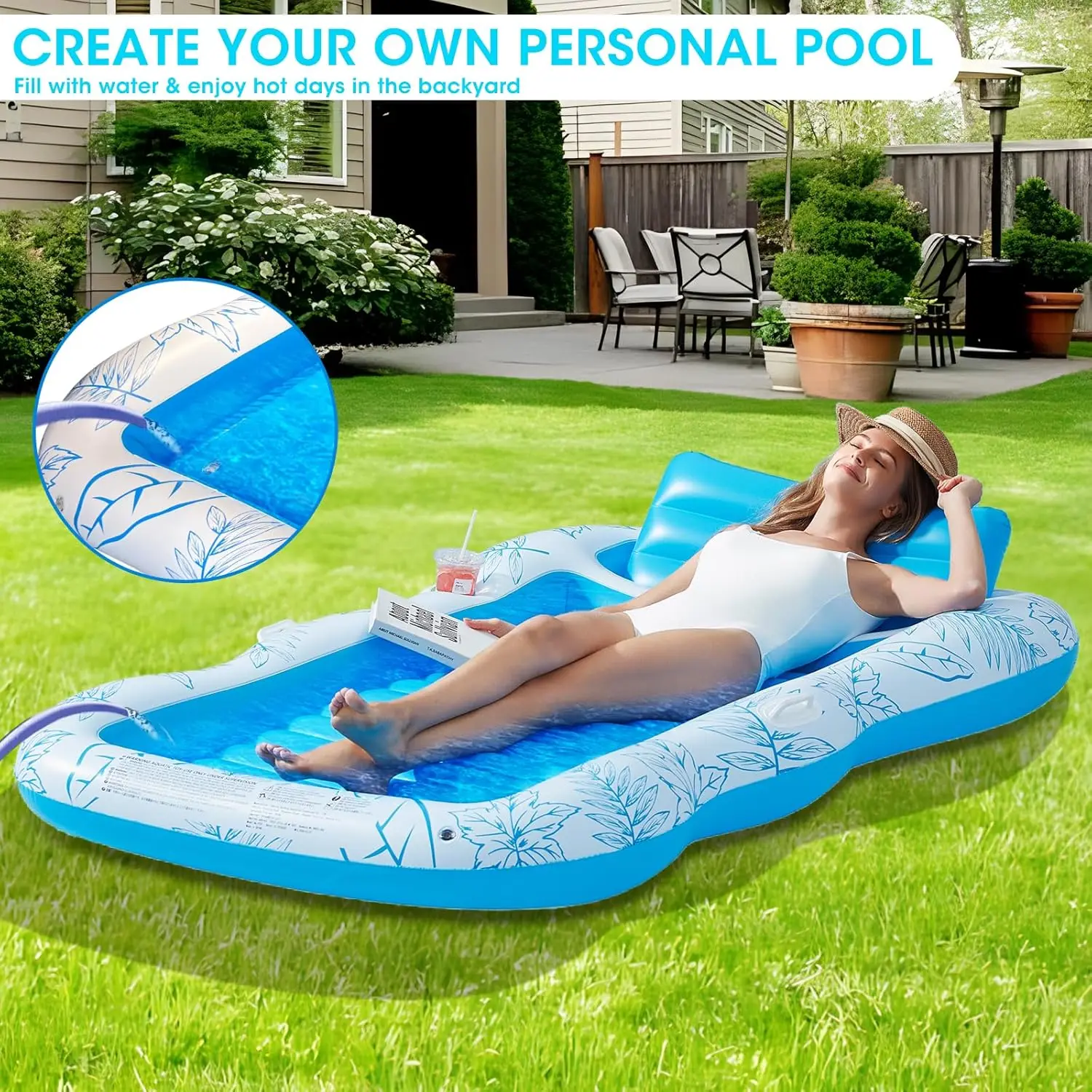 214*145CM large-sized inflatable mattress, swimming pool floating accessory, luxurious portable inflatable mattress, sunbathing