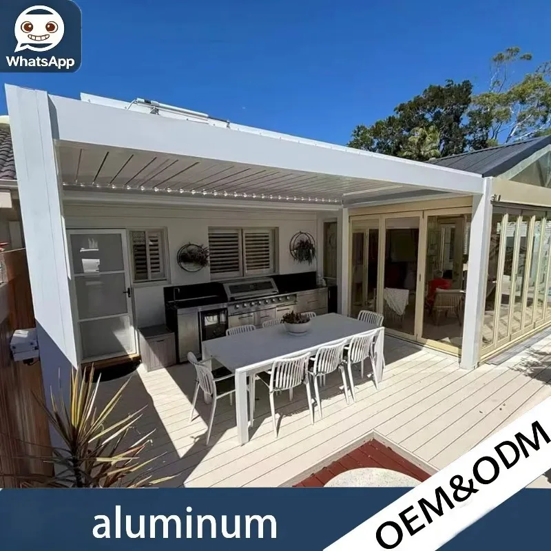 High Quality Waterproof Aluminum Louvered Pergola Gazebo Durable Sunshade Structure Designed For Family And Mall Application
