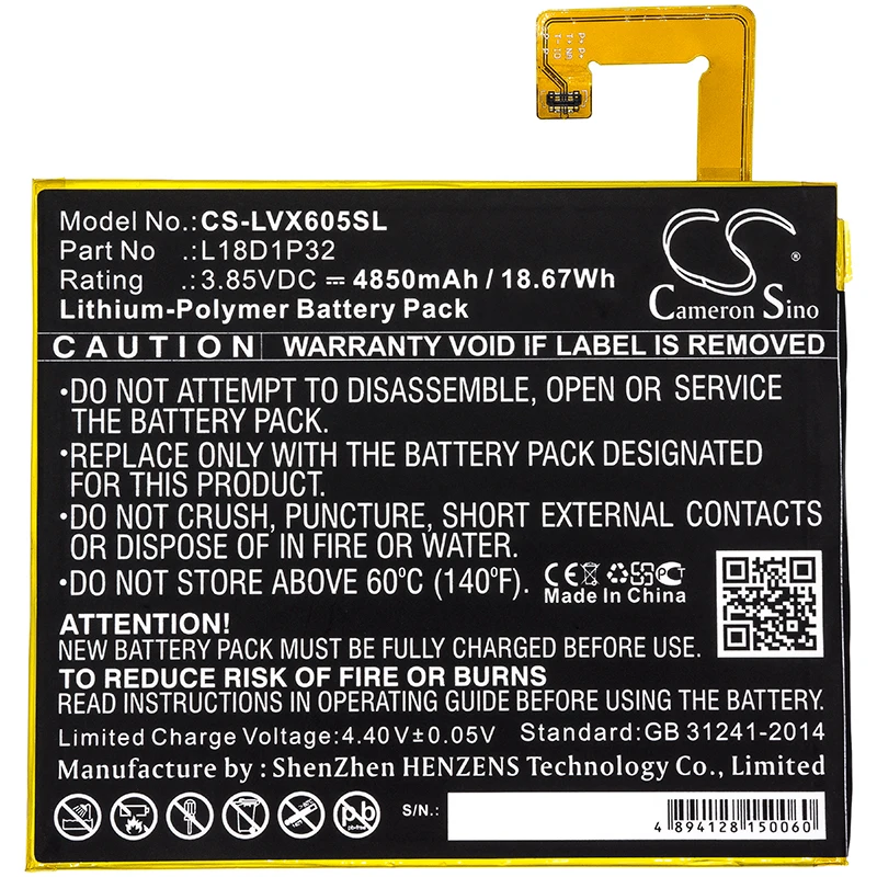 

Li-Polymer Tablet Battery for Lenovo,3.85v,4850mAh,Smart Tab M10,TB-X605F,X605,X605C,L18D1P32