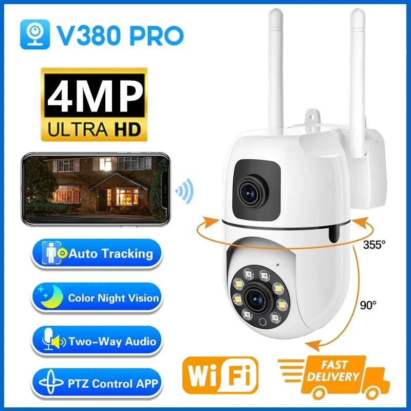 WiFi IP 카메라 보안 보호 듀얼 렌즈 듀얼 스크린 무선 실내 모니터 자동 트랙 PTZ CCTV 비디오 감시 V380 Pro