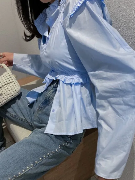 Ele Long Sve irt Stehkragen Overlap Netie Set Wood ain Spring Faion Damen T-Shirt Chinesische Marke