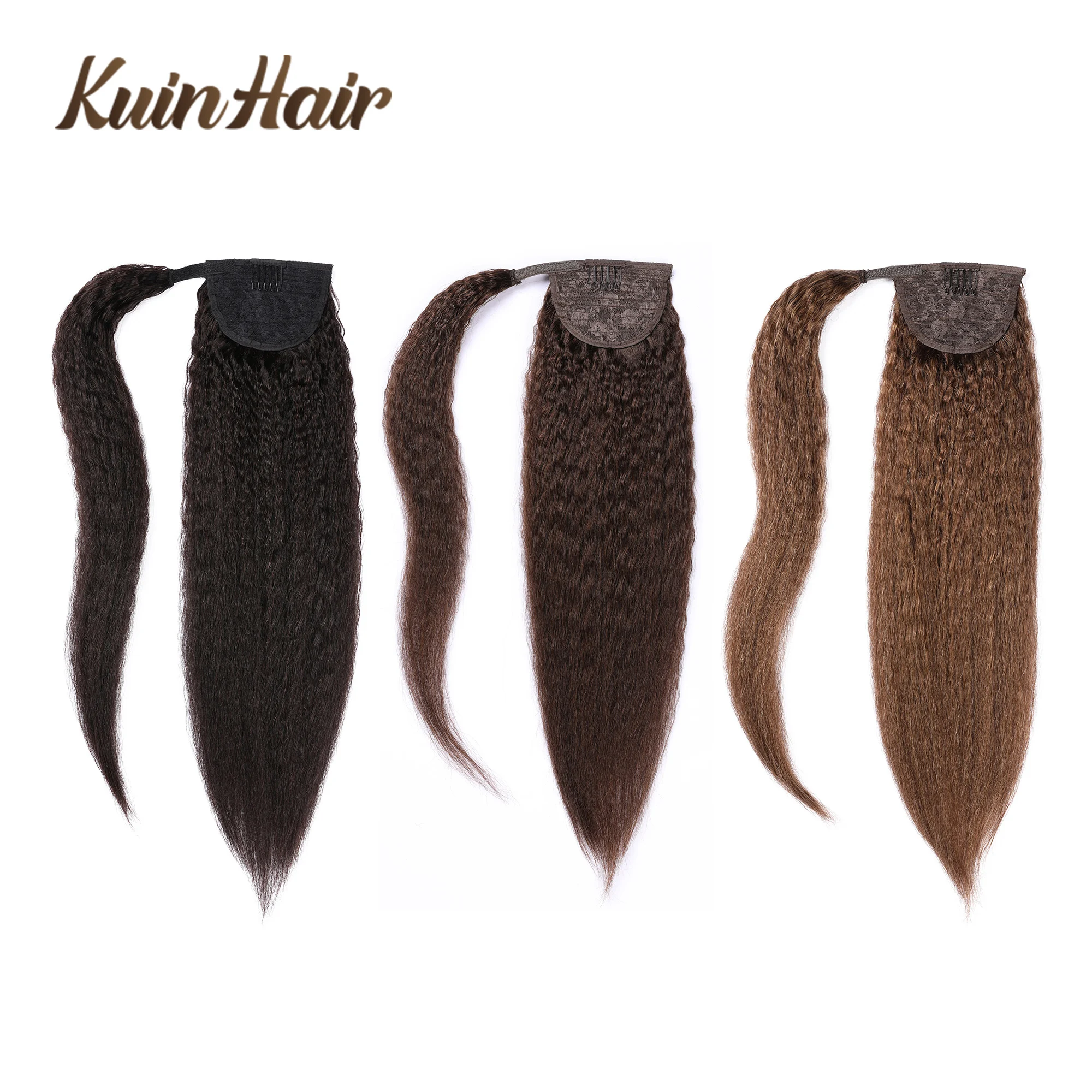 Afro Yaki Straight Long Ponytail Hair Extensions Drawstring Remy Real Human Hair Wrap Around Clip In Magic Paste Ponytail Hair