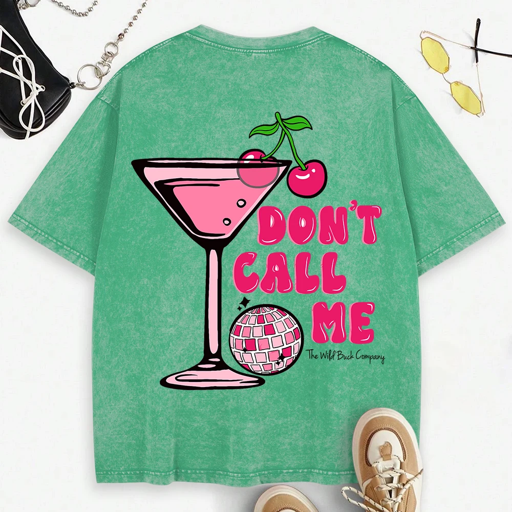 

Strawberry Cocktail Don'T Call Me Print Women Washed T Shirts Casual Hip Hop Tops Multicolor Cotton Clothes Y2K Loose T-Shirt