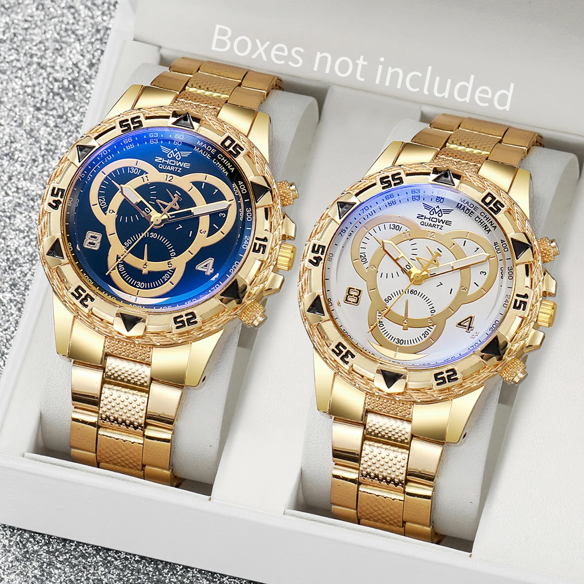 2PCS Men Business Watches Luxury Gold Plated Steel Band Men Quartz Watch Set Clock Reloj Hombre（Without Box）