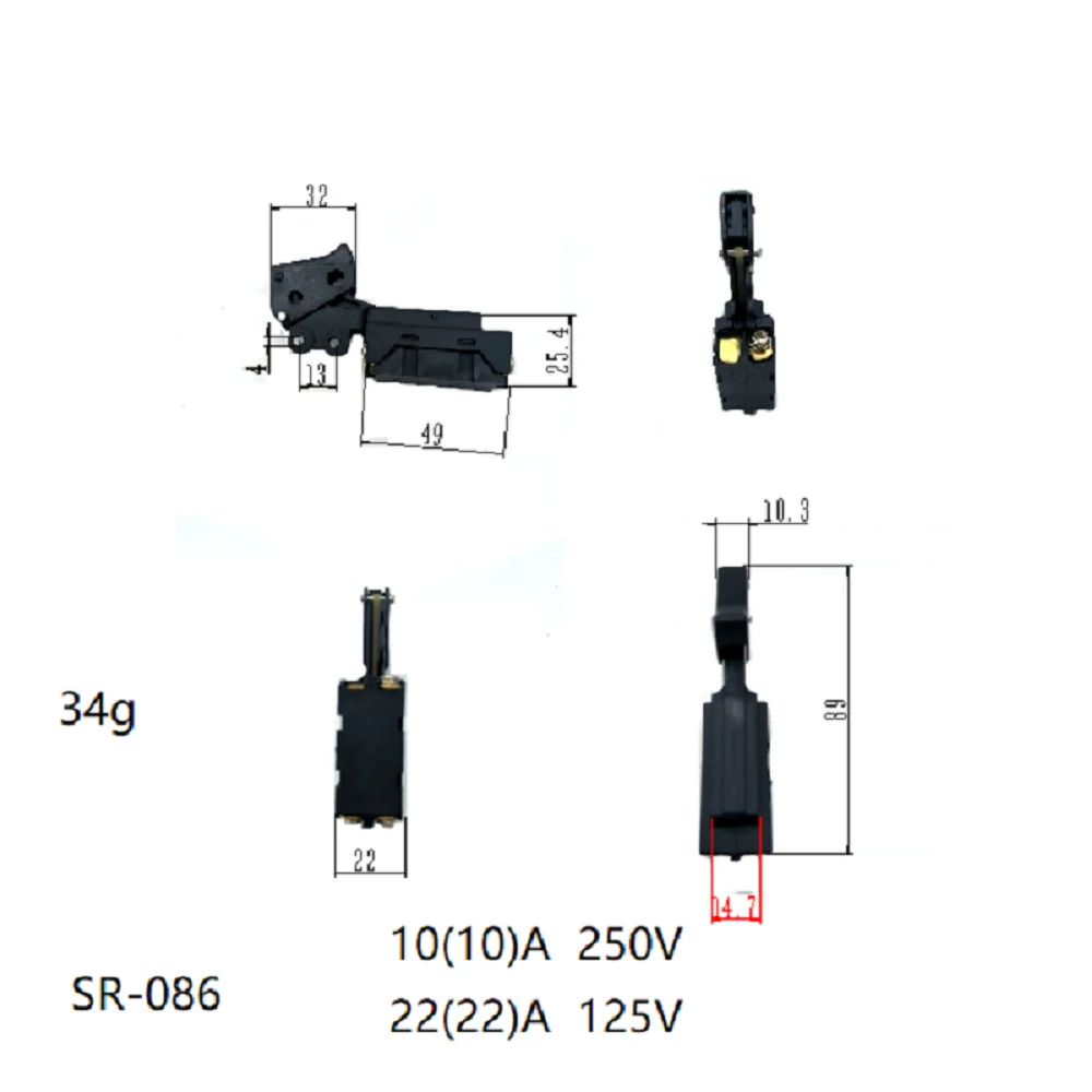 Interruptor de gatilho Sr-086 24/12A-125/250V 651172   -0 651121   -7 651168   -1 L50 para ferramentas elétricas de serra circular Acessórios