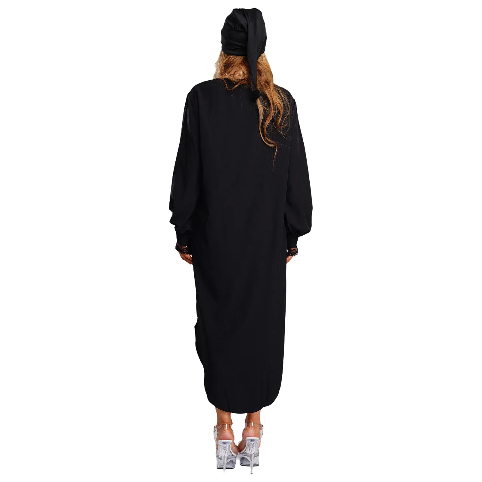 Womens Victorian Nightgown Halloween Christmas Fancy Dress Ball Costume Long Sleeve Lace Trim Night-Robe with Nightcap Sleepwear - view 3