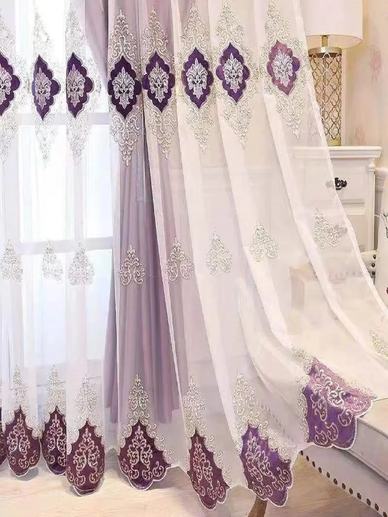 1 Piece European Retro Exquisite Luxury Embroidered Curtain Curtains for Living Dining Room Bedroom