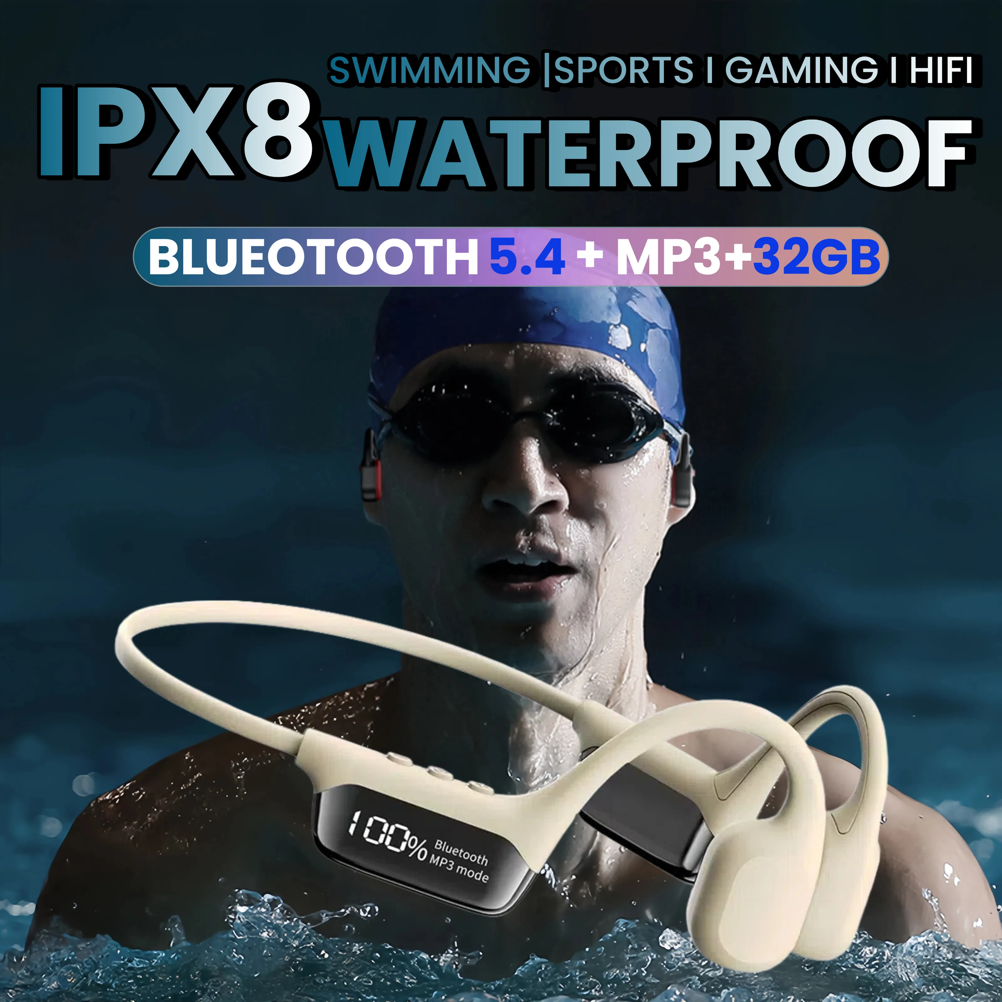 

Наушники с костной проводимостью, Bluetooth 5,4, беспроводные наушники IPX8, водонепроницаемые для плавания, спортивная поддержка MP3-плеер с 32 ГБ ОЗУ