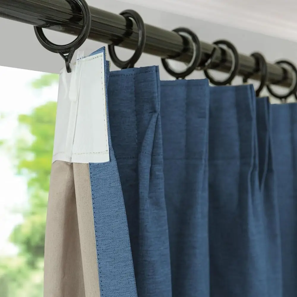 

Double Pleated Linen-Textured Navy Blue Curtains, 52 x 84, Set of 2 Panels