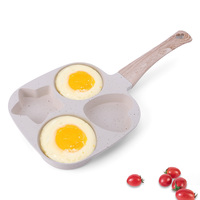 4 Hole Omelet Pan Fried Egg Pan Wooden Handle Divided Egg Omelet Pan Multi-Function Non-Stick for Gas Stove and Induction Cooker