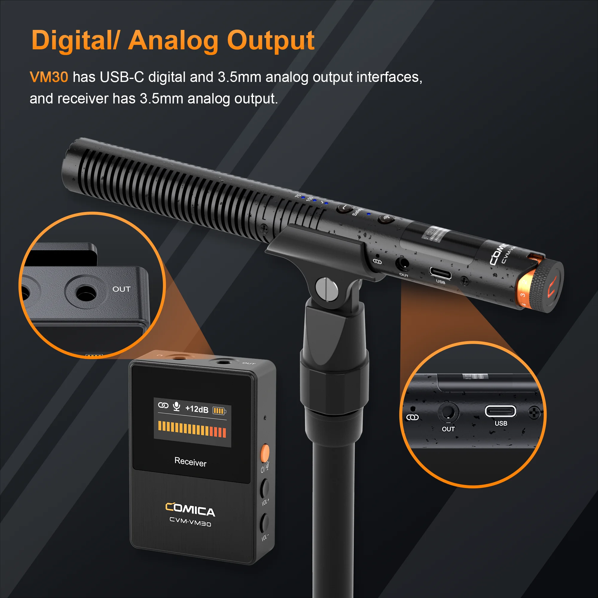 Microfone de espingarda super cardioide COMICA VM40 2.4G, modos duplos com fio e sem fio, microfone Bluetooth para câmera/smartphone/PC