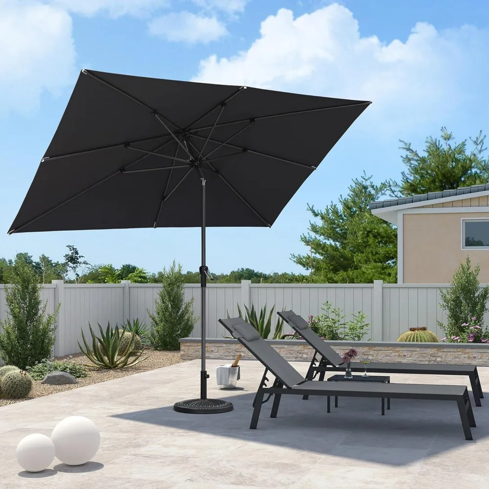 

10' x 6.5' Rectangular Patio Umbrella Outdoor Table Umbrella Aluminum Frame Market Sun Umbrella 8 Sturdy Ribs & Tilt