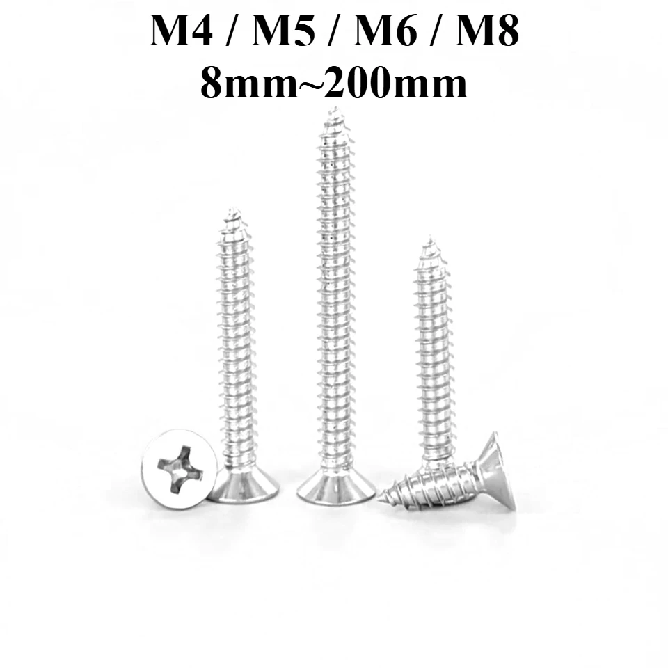 M4 size, 10~200 mm, 304 stainless steel extended cross recessed countersunk head screws, home decoration fittings for carpentry