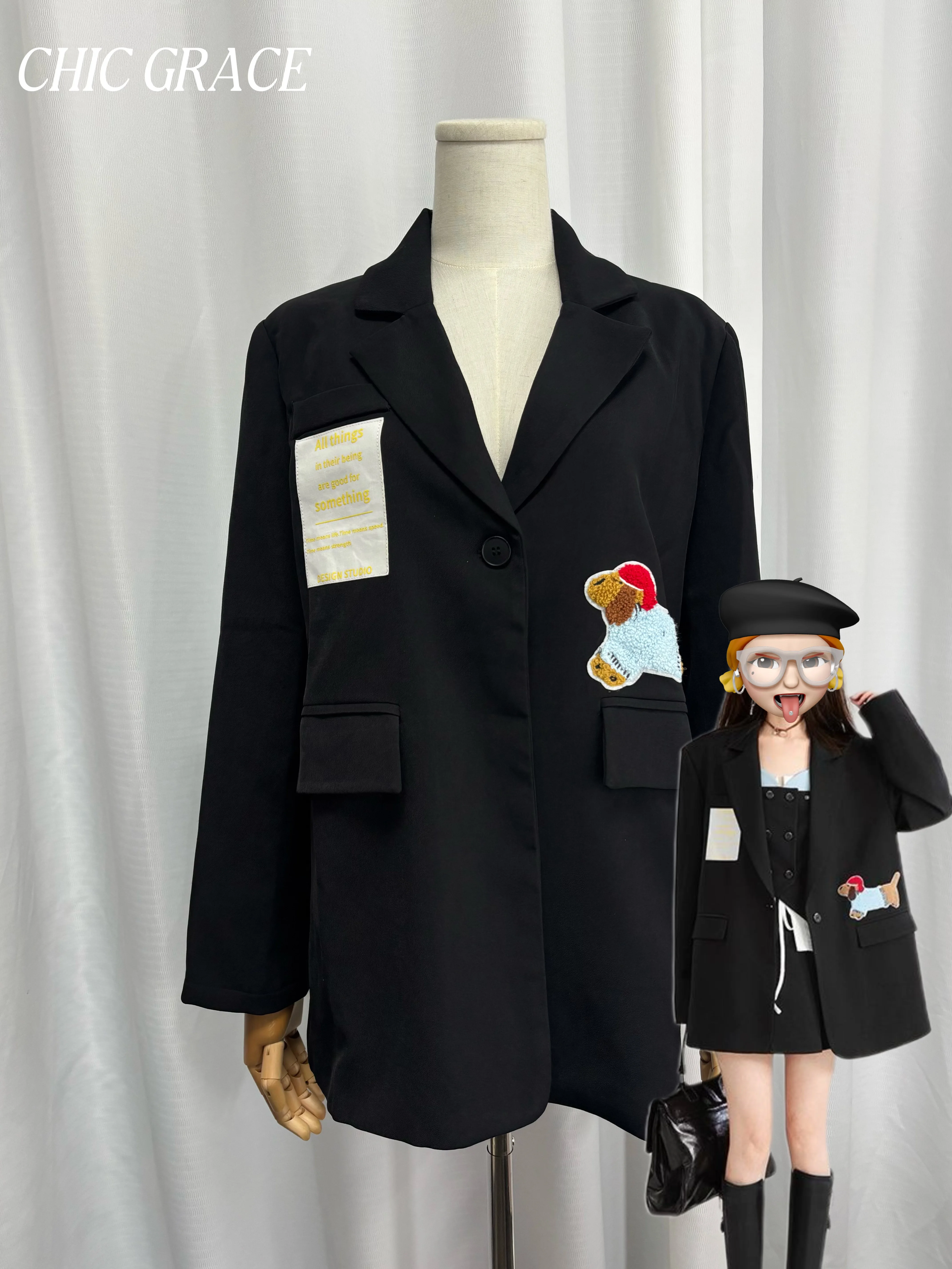 

Реальный снимок 2023, весенний новый блейзер в стиле Мораяма для женщин, дизайнерский повседневный пиджак с нашивками, свободный крой, модный студенческий пиджак для похудения